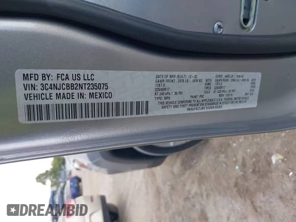 2022 Jeep Compass Altitude с VIN 3C4NJCBB2NT235075, выставлен на аукционе IAAI как лот 42937679 с пробегом 33 650 миль миль и . История ставок и продаж доступна на DreamBid. Изображение 9.