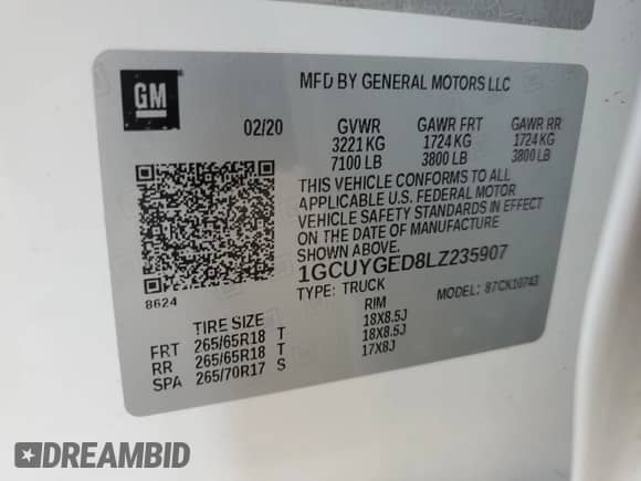 2020 Chevrolet Silverado 1500 LTZ с VIN 1GCUYGED8LZ235907, выставлен на аукционе Copart как лот 75005464 с пробегом 131 108 миль миль и Списание • Salvage title. История ставок и продаж доступна на DreamBid. Изображение 12.