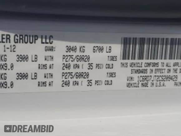 2012 Ram 1500 Laramie with VIN 1C6RD7JT2CS209429, listed as a Copart auction lot 70893525 with 137,962 mi miles and Salvage title. Bid and sale history available at DreamBid. Image 12.