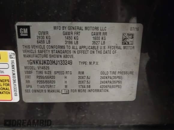 2017 Chevrolet Traverse Premier с VIN 1GNKVJKD3HJ133249, выставлен на аукционе IAAI как лот 42590724 с пробегом 135 511 миль миль и . История ставок и продаж доступна на DreamBid. Изображение 9.