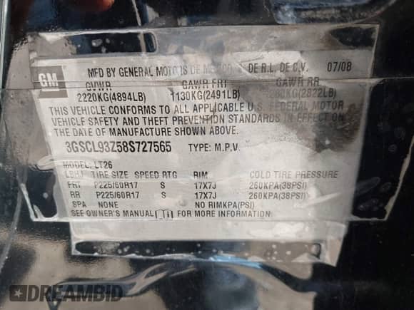 2008 Saturn VUE Green Line с VIN 3GSCL93Z58S727565, выставлен на аукционе IAAI как лот 42361889 с пробегом 12 100 миль миль и . История ставок и продаж доступна на DreamBid. Изображение 9.