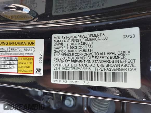 2023 Honda Accord Touring с VIN 1HGCY2F81PA020715, выставлен на аукционе IAAI как лот 43187849 с пробегом 40 290 миль миль и . История ставок и продаж доступна на DreamBid. Изображение 9.