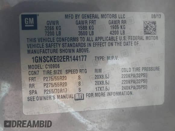 2014 Chevrolet Suburban LTZ with VIN 1GNSCKE02ER144177, listed as a IAAI auction lot 42727544 with 240,952 mi miles and . Bid and sale history available at DreamBid. Image 9.
