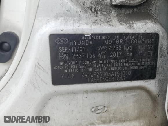 2005 Hyundai Sonata GL с VIN KMHWF25H05A151310, выставлен на аукционе Copart как лот 57627575 с пробегом 246 278 миль миль и Списание • Salvage title. История ставок и продаж доступна на DreamBid. Изображение 12.