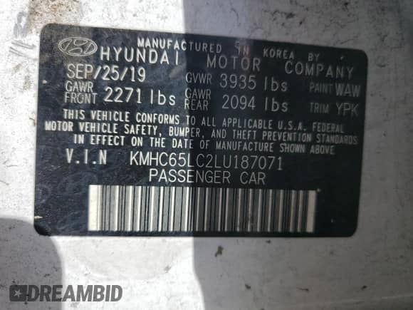 2020 Hyundai Ioniq Blue с VIN KMHC65LC2LU187071, выставлен на аукционе Copart как лот 71069363 с пробегом 152 860 миль миль и . История ставок и продаж доступна на DreamBid. Изображение 12.