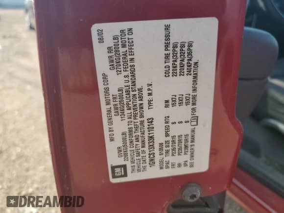 2003 Chevrolet Blazer LS с VIN 1GNCS13X33K110143, выставлен на аукционе Copart как лот 65122115 с пробегом 231 166 миль миль и Чистый • Clean title. История ставок и продаж доступна на DreamBid. Изображение 12.