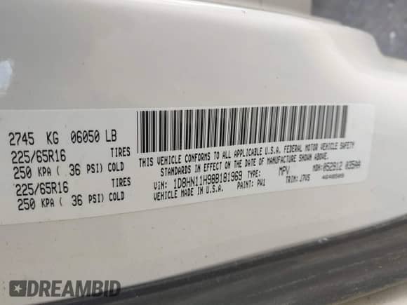 2008 Dodge Grand Caravan Cargo with VIN 1D8HN11H98B181969, listed as a IAAI auction lot 42264797 with 100,764 mi miles and . Bid and sale history available at DreamBid. Image 9.