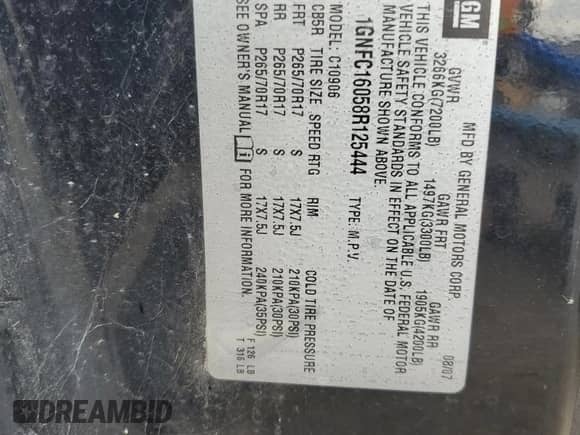 2008 Chevrolet Suburban LTZ с VIN 1GNFC16058R125444, выставлен на аукционе Copart как лот 71880575 с пробегом 238 678 миль миль и Чистый • Clean title. История ставок и продаж доступна на DreamBid. Изображение 13.
