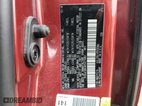 2019 Toyota Sienna LE with VIN 5TDJZ3DC4KS221083, listed as a Copart auction lot 85360625 with 122,001 mi miles and Salvage title. Bid and sale history available at DreamBid. Image 13.