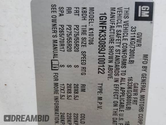 2009 Chevrolet Tahoe LTZ с VIN 1GNFK33089J100122, выставлен на аукционе Copart как лот 85353205 с пробегом 226 631 миль миль и Списание • Salvage title. История ставок и продаж доступна на DreamBid. Изображение 13.