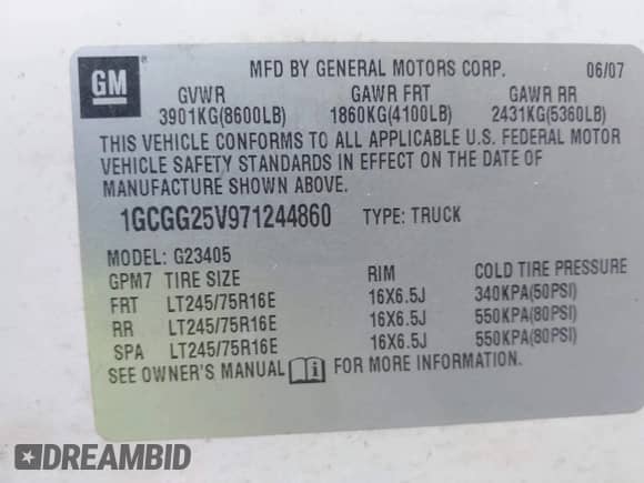 2007 Chevrolet Express Cargo with VIN 1GCGG25V971244860, listed as a IAAI auction lot 42638239 with 201,706 mi miles and . Bid and sale history available at DreamBid. Image 9.