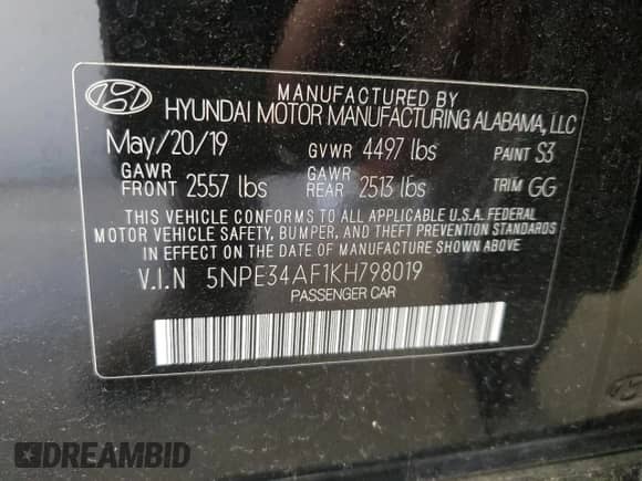 2019 Hyundai Sonata Sport с VIN 5NPE34AF1KH798019, выставлен на аукционе Copart как лот 86802115 с пробегом 86 555 миль миль и Списание • Salvage title. История ставок и продаж доступна на DreamBid. Изображение 13.