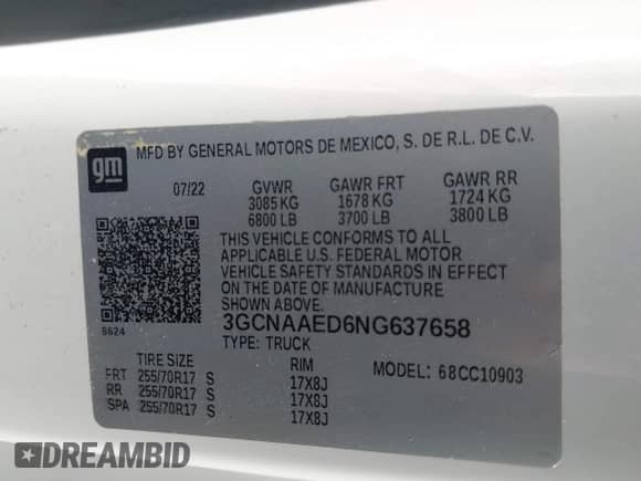 2022 Chevrolet Silverado 1500 Work Truck с VIN 3GCNAAED6NG637658, выставлен на аукционе IAAI как лот 42944901 с пробегом 23 624 миль миль и . История ставок и продаж доступна на DreamBid. Изображение 9.