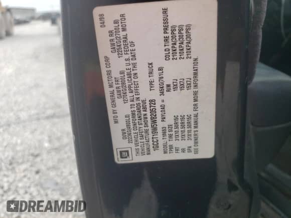 1998 Chevrolet S-10 LS with VIN 1GCCT19W5W8205728, listed as a Copart auction lot 71994734 with 161,249 mi miles and Salvage title. Bid and sale history available at DreamBid. Image 14.