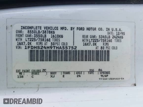 1996 Ford Econoline Cargo with VIN 1FDHS24H9THA55752, listed as a IAAI auction lot 42052800 with 117,680 mi miles and . Bid and sale history available at DreamBid. Image 9.