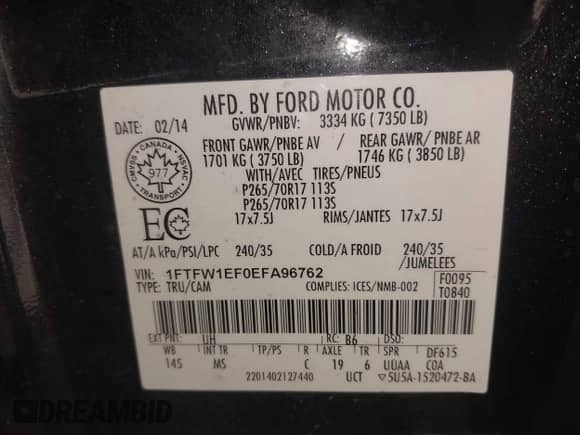 2014 Ford F-150 XL с VIN 1FTFW1EF0EFA96762, выставлен на аукционе IAAI как лот 43252561 с пробегом 160 124 миль миль и . История ставок и продаж доступна на DreamBid. Изображение 9.