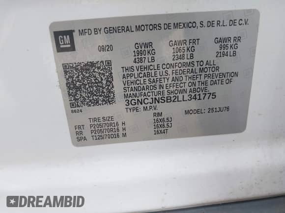 2020 Chevrolet Trax LS с VIN 3GNCJNSB2LL341775, выставлен на аукционе IAAI как лот 42690845 с пробегом 78 000 миль миль и . История ставок и продаж доступна на DreamBid. Изображение 9.