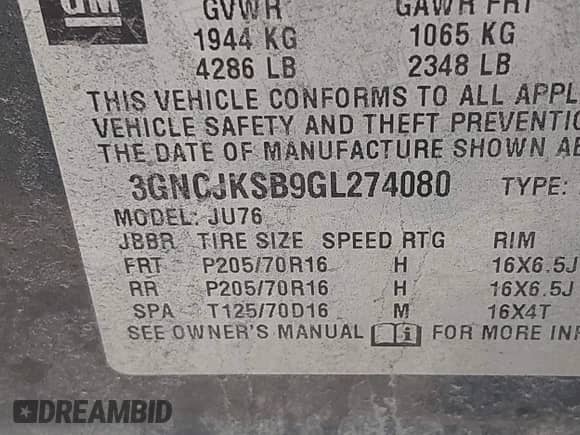 2016 Chevrolet Trax LS with VIN 3GNCJKSB9GL274080, listed as a IAAI auction lot 42693968 with 109,219 mi miles and . Bid and sale history available at DreamBid. Image 9.