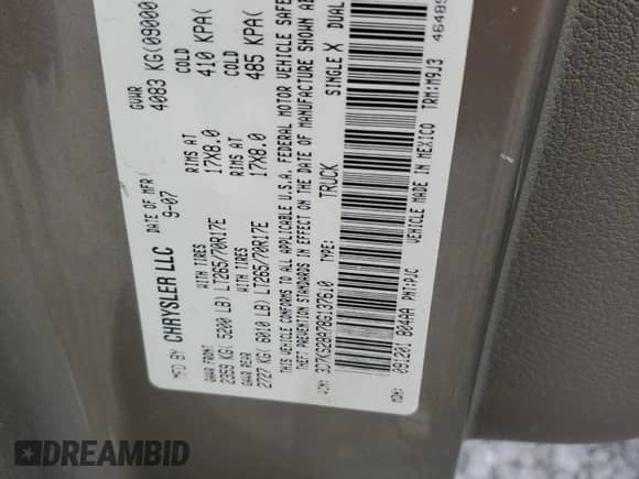 2008 Dodge 2500 SLT with VIN 3D7KS28A78G137610, listed as a Copart auction lot 67636825 with Not provided miles and Salvage title. Bid and sale history available at DreamBid. Image 12.