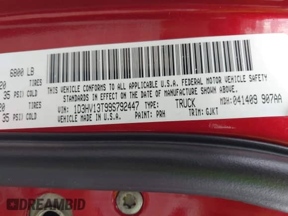 2009 Dodge 1500 Sport with VIN 1D3HV13T99S792447, listed as a IAAI auction lot 43354113 with 288,377 mi miles and . Bid and sale history available at DreamBid. Image 9.