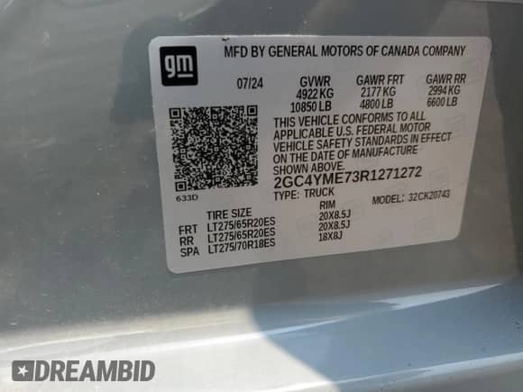 2024 Chevrolet Silverado 2500HD Custom с VIN 2GC4YME73R1271272, выставлен на аукционе Copart как лот 66912935 с пробегом 14 841 миль миль и Списание • Salvage title. История ставок и продаж доступна на DreamBid. Изображение 13.
