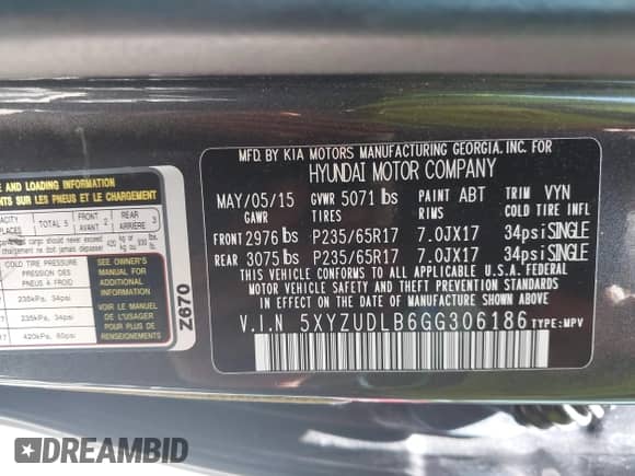 2016 Hyundai Santa Fe z VIN 5XYZUDLB6GG306186, wystawiony jako IAAI lot #42797325 z przebiegiem 53 410 mil mil oraz . Historia ofert i sprzedaży dostępna na DreamBid. Obrazek 9.
