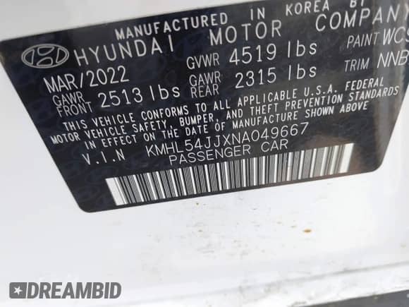 2022 Hyundai Sonata Limited с VIN KMHL54JJXNA049667, выставлен на аукционе IAAI как лот 42795878 с пробегом 15 194 миль миль и . История ставок и продаж доступна на DreamBid. Изображение 9.