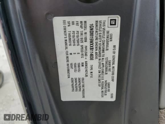 1999 Chevrolet Astro z VIN 1GNDM19WXXB114838, wystawiony jako Copart lot #55070715 z przebiegiem Nie podano mil oraz Szkoda całkowita • Salvage title. Historia ofert i sprzedaży dostępna na DreamBid. Obrazek 13.