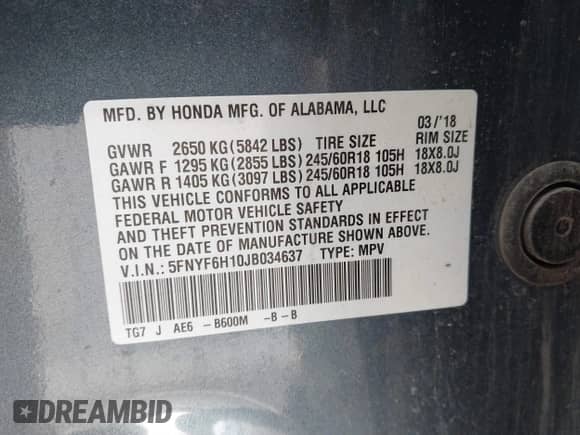 2018 Honda Pilot LX с VIN 5FNYF6H10JB034637, выставлен на аукционе IAAI как лот 43388431 с пробегом 45 840 миль миль и . История ставок и продаж доступна на DreamBid. Изображение 9.