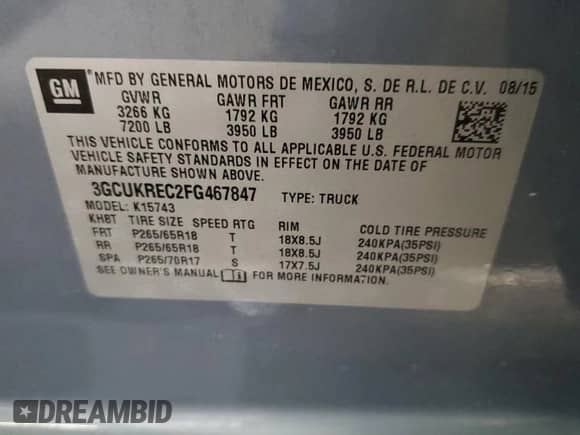 2015 Chevrolet Silverado 1500 LT с VIN 3GCUKREC2FG467847, выставлен на аукционе Copart как лот 67792795 с пробегом 107 316 миль миль и Списание • Salvage title. История ставок и продаж доступна на DreamBid. Изображение 12.