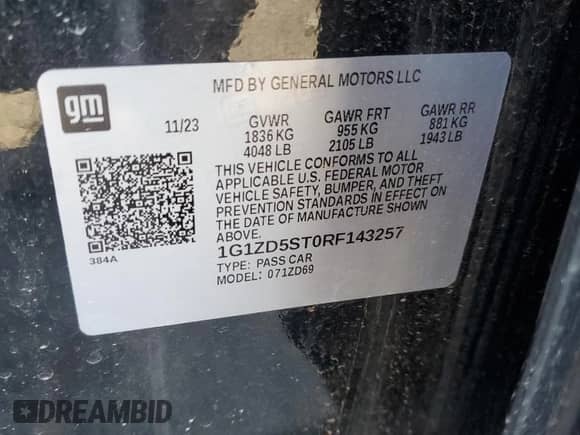 2024 Chevrolet Malibu LT с VIN 1G1ZD5ST0RF143257, выставлен на аукционе Copart как лот 86632025 с пробегом Не указан миль и Списание • Salvage title. История ставок и продаж доступна на DreamBid. Изображение 12.