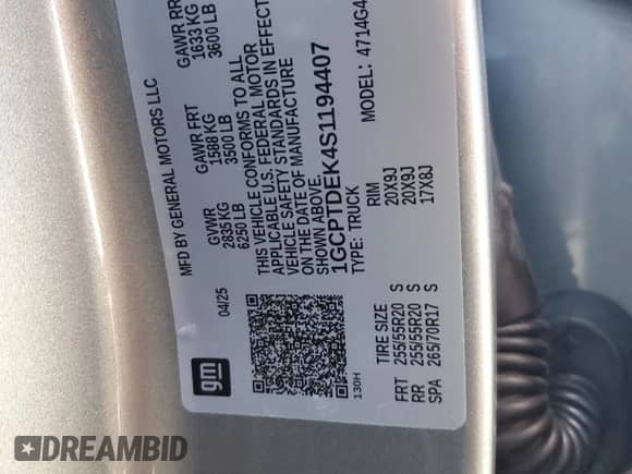 2025 Chevrolet Colorado 4WD Z71 с VIN 1GCPTDEK4S1194407, выставлен на аукционе Copart как лот 86238965 с пробегом 1 700 миль миль и Списание • Salvage title. История ставок и продаж доступна на DreamBid. Изображение 12.