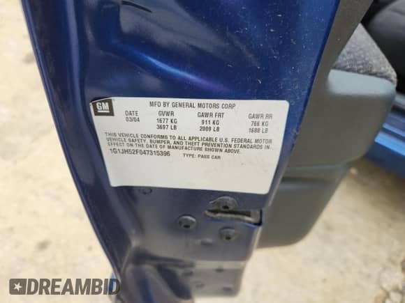 2004 Chevrolet Cavalier LS Sport с VIN 1G1JH52F047315396, выставлен на аукционе Copart как лот 67959965 с пробегом 46 041 миль миль и Чистый • Clean title. История ставок и продаж доступна на DreamBid. Изображение 12.