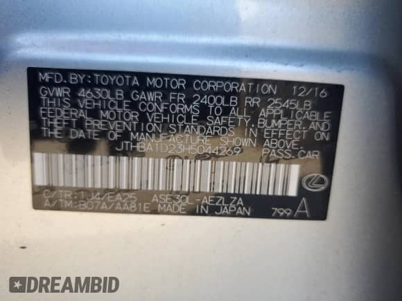 2017 Lexus IS 200t с VIN JTHBA1D23H5044269, выставлен на аукционе Copart как лот 82101735 с пробегом 126 865 миль миль и Списание • Salvage title. История ставок и продаж доступна на DreamBid. Изображение 12.