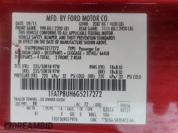 2016 Ford Mustang EcoBoost Premium with VIN 1FATP8UH6G5217272, listed as a Copart auction lot 80497295 with Not provided miles and Salvage title. Bid and sale history available at DreamBid. Image 13.