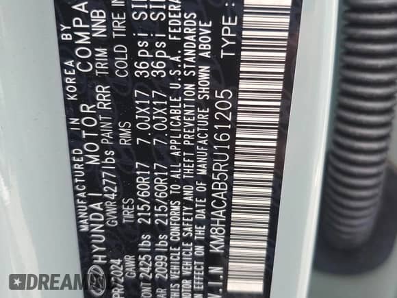 2024 Hyundai Kona SE с VIN KM8HACAB5RU161205, выставлен на аукционе Copart как лот 64412415 с пробегом 13 533 миль миль и Списание • Salvage title. История ставок и продаж доступна на DreamBid. Изображение 13.