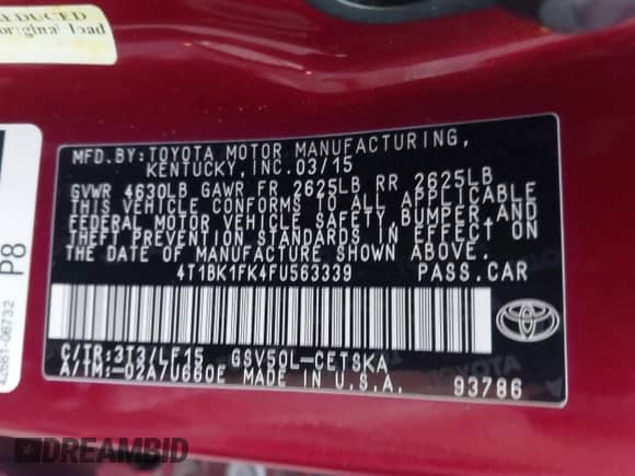 2015 Toyota Camry XSE с VIN 4T1BK1FK4FU563339, выставлен на аукционе IAAI как лот 43418179 с пробегом 177 253 миль миль и . История ставок и продаж доступна на DreamBid. Изображение 9.