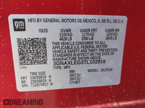 2026 Chevrolet Equinox FWD RS z VIN 3GNAXLEG3TL102916, wystawiony jako IAAI lot #42731750 z przebiegiem 1 931 mil mil oraz . Historia ofert i sprzedaży dostępna na DreamBid. Obrazek 9.