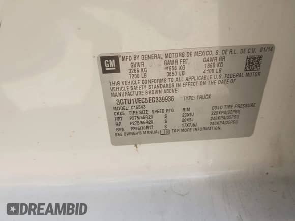 2014 GMC Sierra 1500 SLT с VIN 3GTU1VEC5EG339936, выставлен на аукционе IAAI как лот 42060507 с пробегом Не указан миль и . История ставок и продаж доступна на DreamBid. Изображение 9.