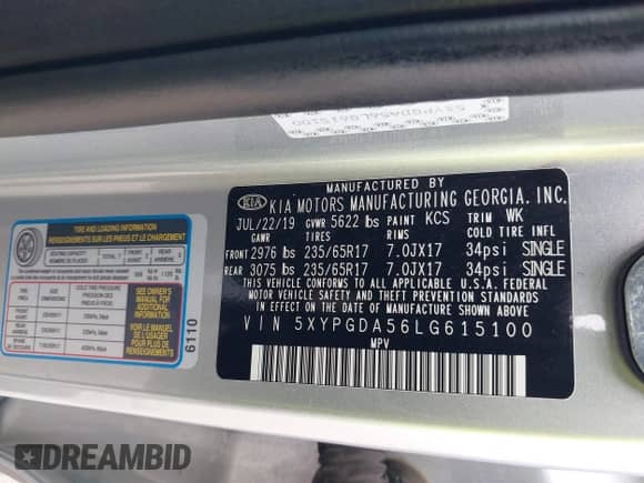 2020 Kia Sorento LX с VIN 5XYPGDA56LG615100, выставлен на аукционе IAAI как лот 43272959 с пробегом 87 258 миль миль и . История ставок и продаж доступна на DreamBid. Изображение 9.