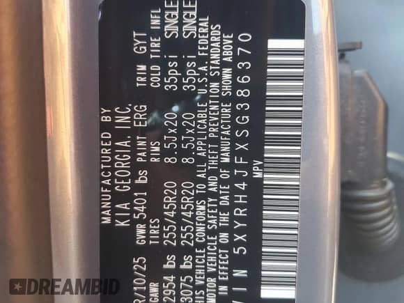 2025 Kia Sorento EX с VIN 5XYRH4JFXSG386370, выставлен на аукционе Copart как лот 63491645 с пробегом 1 442 миль миль и Списание • Salvage title. История ставок и продаж доступна на DreamBid. Изображение 14.