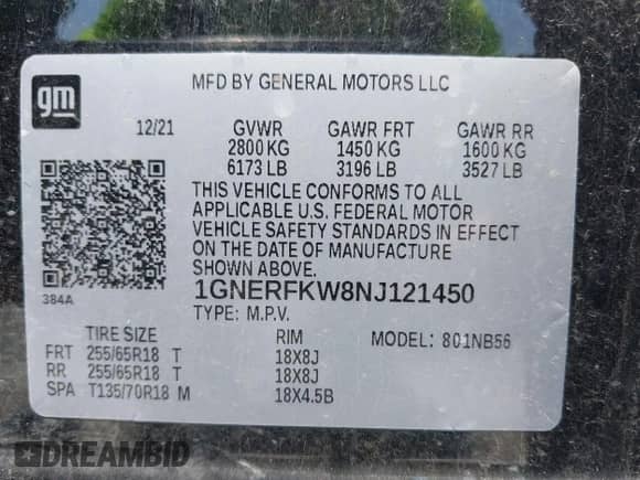 2022 Chevrolet Traverse LS z VIN 1GNERFKW8NJ121450, wystawiony jako IAAI lot #43007146 z przebiegiem 69 134 mil mil oraz . Historia ofert i sprzedaży dostępna na DreamBid. Obrazek 9.