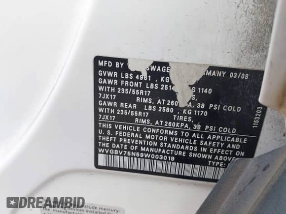 2009 Volkswagen Tiguan SE с VIN WVGBV75N59W003019, выставлен на аукционе IAAI как лот 43437974 с пробегом 122 689 миль миль и . История ставок и продаж доступна на DreamBid. Изображение 9.