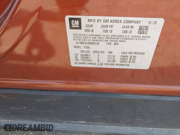 2021 Chevrolet TrailBlazer ACTIV z VIN KL79MVSL5MB083139, wystawiony jako IAAI lot #42751331 z przebiegiem Nie podano mil oraz . Historia ofert i sprzedaży dostępna na DreamBid. Obrazek 9.