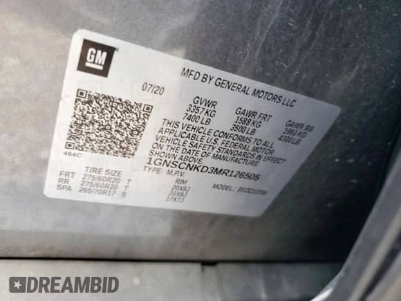 2021 Chevrolet Tahoe LT with VIN 1GNSCNKD3MR126505, listed as a Copart auction lot 81723285 with 62,577 mi miles and Salvage title. Bid and sale history available at DreamBid. Image 13.