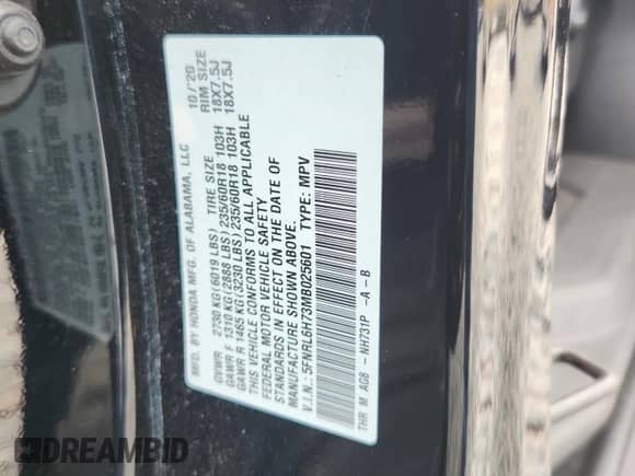 2021 Honda Odyssey EX-L с VIN 5FNRL6H73MB025601, выставлен на аукционе Copart как лот 71779045 с пробегом 197 949 миль миль и На запчасти • Non repairable. История ставок и продаж доступна на DreamBid. Изображение 13.