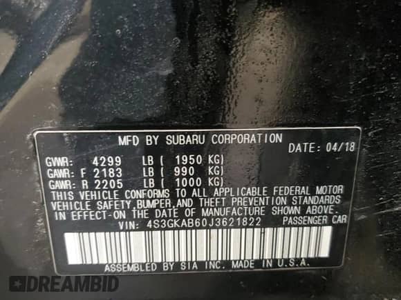 2018 Subaru Impreza Premium with VIN 4S3GKAB60J3621822, listed as a Copart auction lot 68933915 with 101,688 mi miles and Clean title. Bid and sale history available at DreamBid. Image 12.