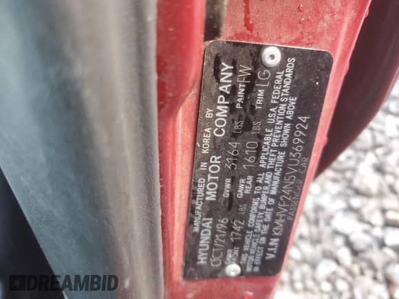 1997 Hyundai Accent GL z VIN KMHVF24N5VU369924, wystawiony jako Copart lot #85036114 z przebiegiem 168 797 mil mil oraz Szkoda całkowita • Salvage title. Historia ofert i sprzedaży dostępna na DreamBid. Obrazek 12.