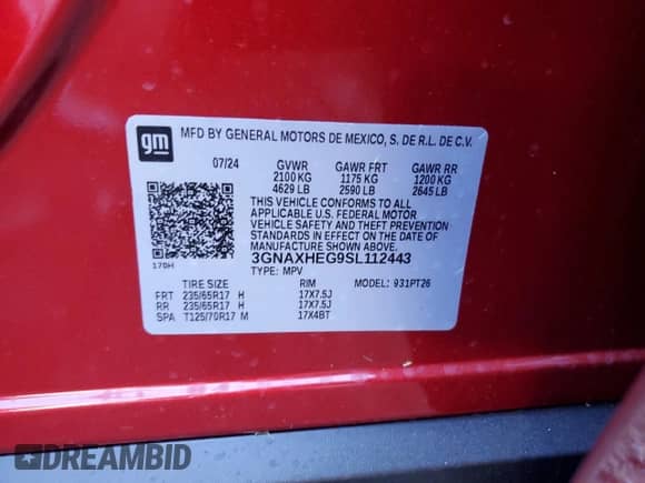 2025 Chevrolet Equinox FWD LT с VIN 3GNAXHEG9SL112443, выставлен на аукционе Copart как лот 77518724 с пробегом 12 миль миль и Списание • Salvage title. История ставок и продаж доступна на DreamBid. Изображение 13.