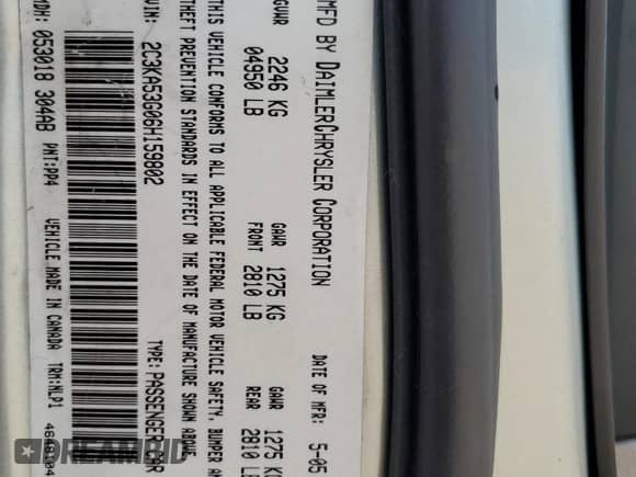 2006 Chrysler 300 Touring with VIN 2C3KA53G06H159802, listed as a Copart auction lot 60792655 with 185,731 mi miles and Salvage title. Bid and sale history available at DreamBid. Image 12.